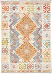 Tappeto Kilim Afghanistan Geometrico Crema Azzurro 147x206 Cm