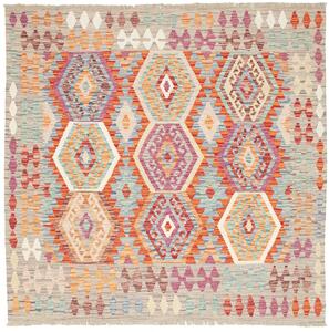 Tappeto Kilim Afghanistan Geometrico Grigio Multicolore 147x147 Cm