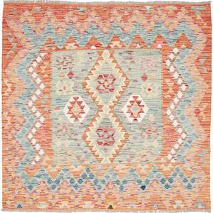 Tappeto Kilim Afghanistan Geometrico Azzurro Arancione 155x150 Cm