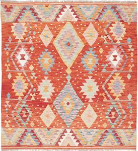 Tappeto Kilim Afghanistan Astratto Arancio Toni Pastello 148x162 Cm