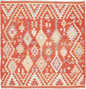 Tappeto Kilim Afghanistan Geometrico Arancione Bruciato Multicolore 155x158 Cm
