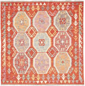 Tappeto Kilim Afghanistan Geometrico Arancio Pastello 152x154 Cm