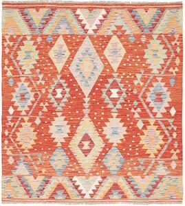 Tappeto Kilim Afghanistan Astratto Terracotta Blu 146x161 Cm