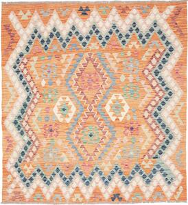 Tappeto Kilim Afghanistan Geometrico Arancione Multicolore 151x164 Cm