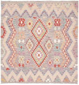 Tappeto Kilim Afghanistan Geometrico Grigio Multicolore Vibrante 149x156 Cm