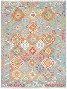 Tappeto Kilim Afghanistan Geometrico Azzurro Arancio 148x194 Cm