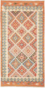 Tappeto Kilim Afghanistan Geometrico Arancio Azzurro 102x198 Cm