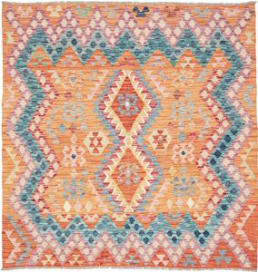 Tappeto Kilim Afghanistan Geometrico Arancio Blu 156x164 Cm