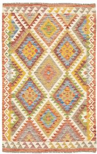 Tappeto Kilim Afghanistan Astratto Multicolore Crema 99x155 Cm