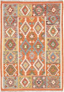Tappeto Kilim Afghanistan Geometrico Arancio Blu 104x147 Cm