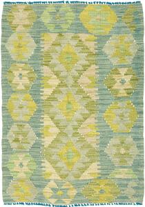 Tappeto Kilim Afghanistan Astratto Verde Acqua Giallo 63x86 Cm