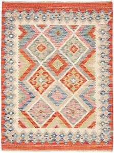Tappeto Kilim Afghanistan Astratto Arancio Crema 106x139 Cm