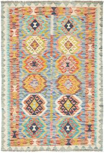 Tappeto Kilim Afghanistan Geometrico Blu Arancio 103x151 Cm