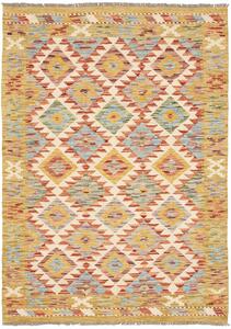 Tappeto Kilim Afghanistan Astratto Crema Giallo Azzurro 104x145 Cm