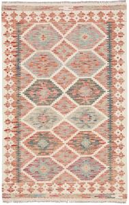 Tappeto Kilim Afghanistan Geometrico Crema Terracotta 95x151 Cm