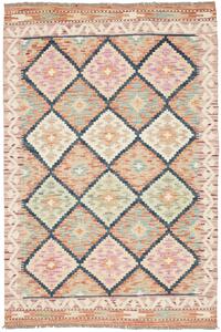 Tappeto Kilim Afghanistan Astratto Arancio Azzurro Crema 101x149 Cm