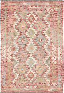 Tappeto Kilim Afghanistan Geometrico Rosso Crema 102x147 Cm