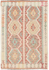 Tappeto Kilim Afghanistan Astratto Crema Rosso 100x141 Cm