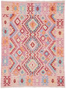 Tappeto Kilim Afghanistan Astratto Rosa Rosso 131x175 Cm