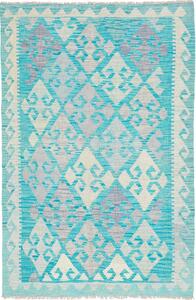 Tappeto Kilim Afghanistan Geometrico Turchese Crema 99x154 Cm