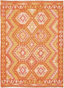 Tappeto Kilim Afghanistan Geometrico Arancione Giallo 129x177 Cm