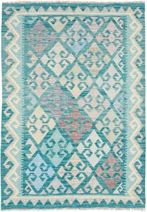Tappeto Kilim Afghanistan Geometrico Turchese Crema 102x149 Cm