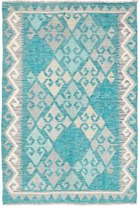 Tappeto Kilim Afghanistan Geometrico Turchese Grigio 106x159 Cm