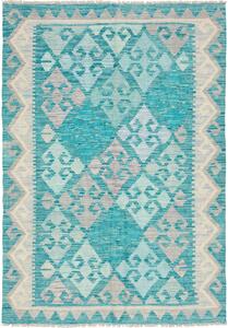 Tappeto Kilim Afghanistan Geometrico Turchese Crema 103x151 Cm