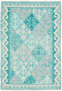 Tappeto Kilim Afghanistan Geometrico Turchese Grigio 104x153 Cm