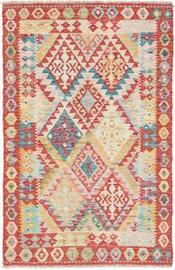 Tappeto Kilim Afghanistan Geometrico Rosso Multicolor 99x155 Cm