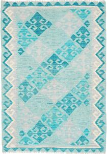 Tappeto Kilim Afghanistan Geometrico Turchese Azzurro Bianco 105x149 Cm