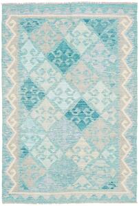 Tappeto Kilim Afghanistan Geometrico Azzurro Turchese 99x149 Cm