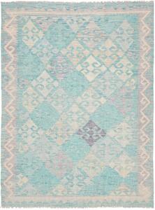 Tappeto Kilim Afghanistan Astratto Azzurro Crema 152x198 Cm