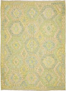 Tappeto Kilim Afghanistan Geometrico Verde Azzurro 158x218 Cm