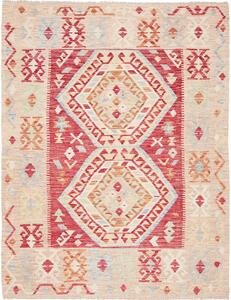 Tappeto Kilim Afghanistan Astratto Beige Rosso Blu 126x167 Cm