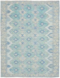 Tappeto Kilim Afghanistan Geometrico Azzurro Turchese Crema 157x202 Cm