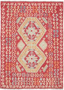 Tappeto Kilim Afghanistan Geometrico Rosso Azzurro 129x179 Cm