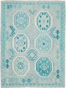 Tappeto Kilim Afghanistan Geometrico Azzurro Turchese 158x215 Cm