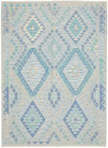 Tappeto Kilim Afghanistan Geometrico Grigio Azzurro 132x181 Cm