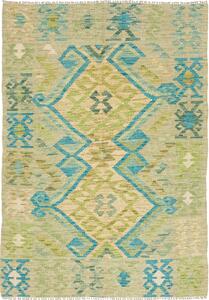 Tappeto Kilim Afghanistan Geometrico Verde Azzurro 103x147 Cm