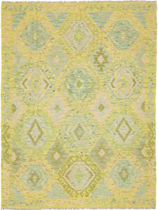 Tappeto Kilim Afghanistan Geometrico Giallo Verde 134x170 Cm