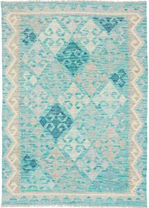 Tappeto Kilim Afghanistan Geometrico Turchese Azzurro 104x149 Cm