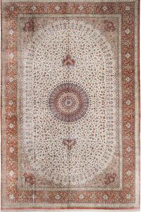 Tappeto Ghom Seta Persia Medaglione Crema Terracotta 394x620 Cm