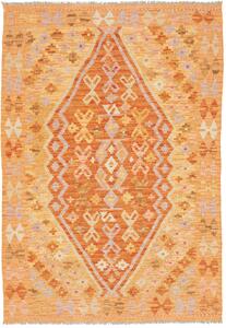 Tappeto Kilim Afghanistan Geometrico Arancio Giallo Lilla 104x150 Cm