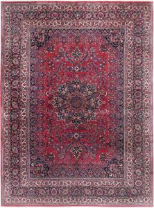 Tappeto Mashad Persia Medaglione Rosso Blu 360x488 Cm