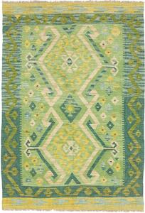 Tappeto Kilim Afghanistan Geometrico Verde Giallo 102x149 Cm