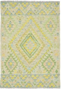 Tappeto Kilim Afghanistan Geometrico Verde Chiaro Giallo 102x147 Cm