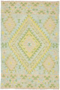 Tappeto Kilim Afghanistan Astratto Azzurro Giallo 100x151 Cm