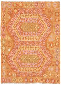 Tappeto Kilim Afghanistan Geometrico Arancio Rosa Giallo 132x188 Cm