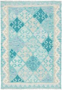 Tappeto Kilim Afghanistan Geometrico Turchese Azzurro 103x149 Cm